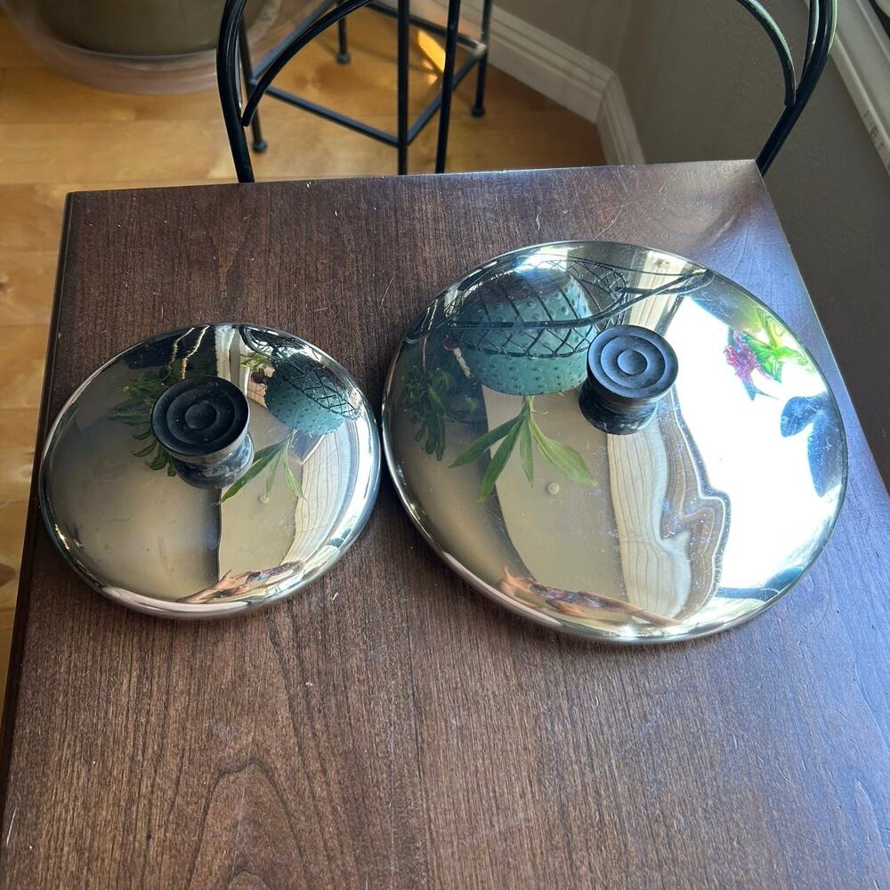 vintage Revere Ware stainless steel lid 8.5” & 6”